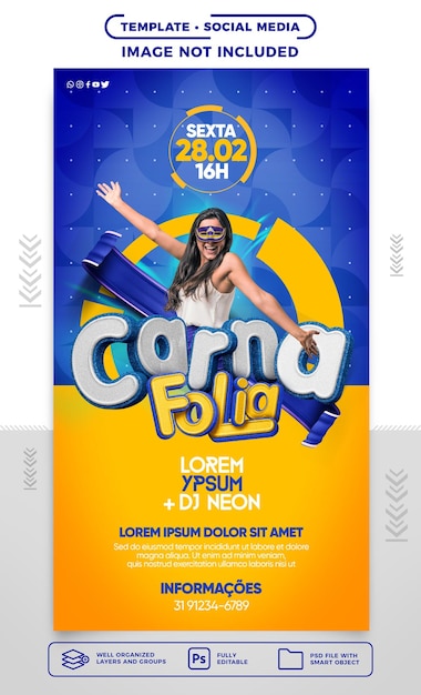 Volantino per storie sui social media carna folia per la festa di carnevale in brasile