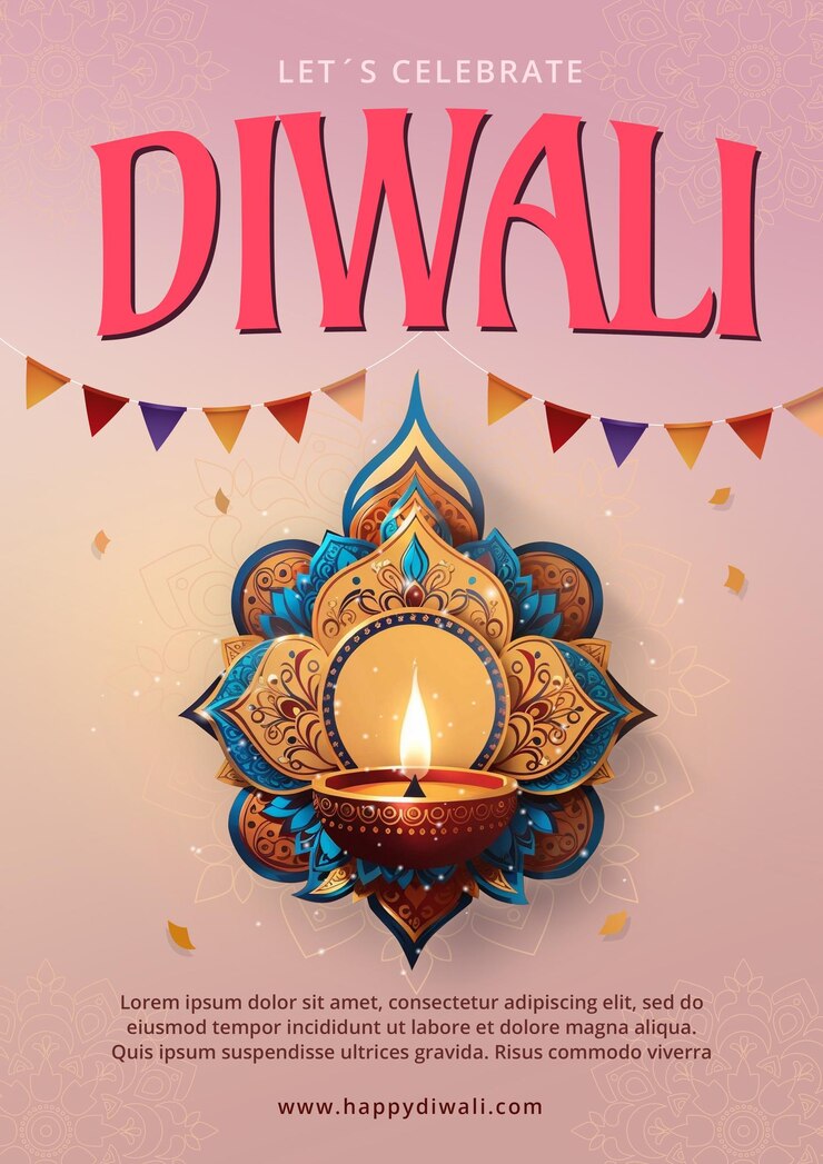PSD volantino poster design modello felice diwali
