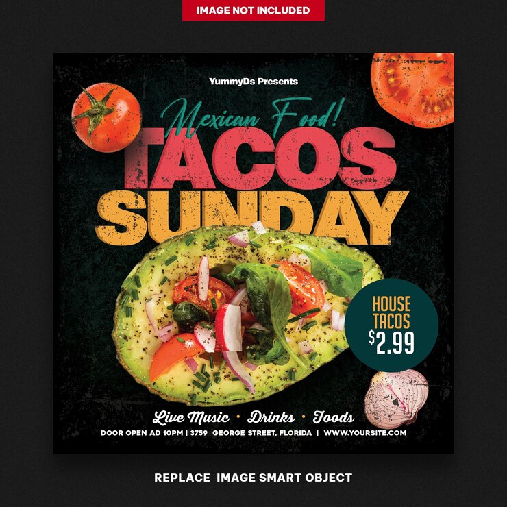 Volantino quadrato Tacos