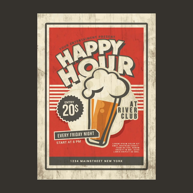 PSD volantino vintage happy hour
