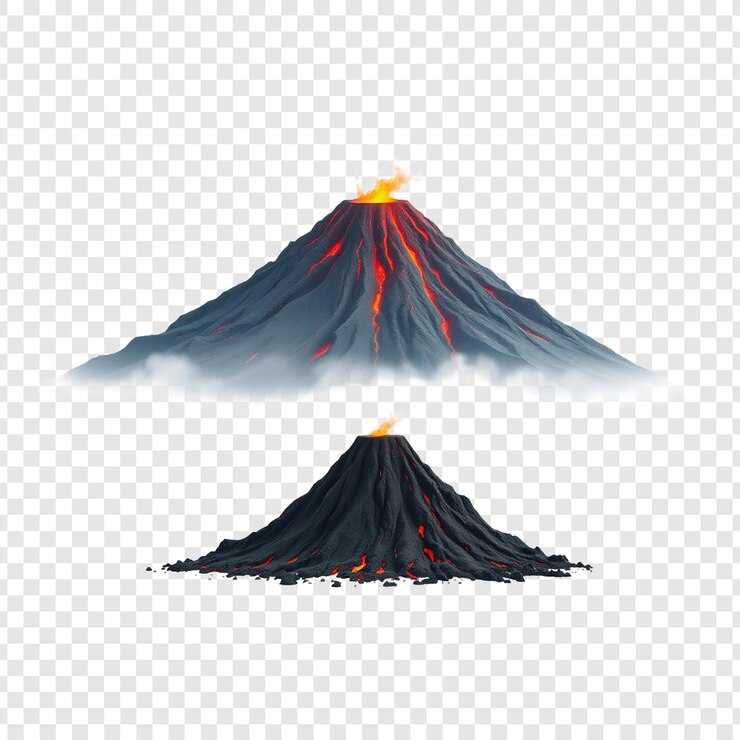 PSD un volcán con llamas y un fuego en él