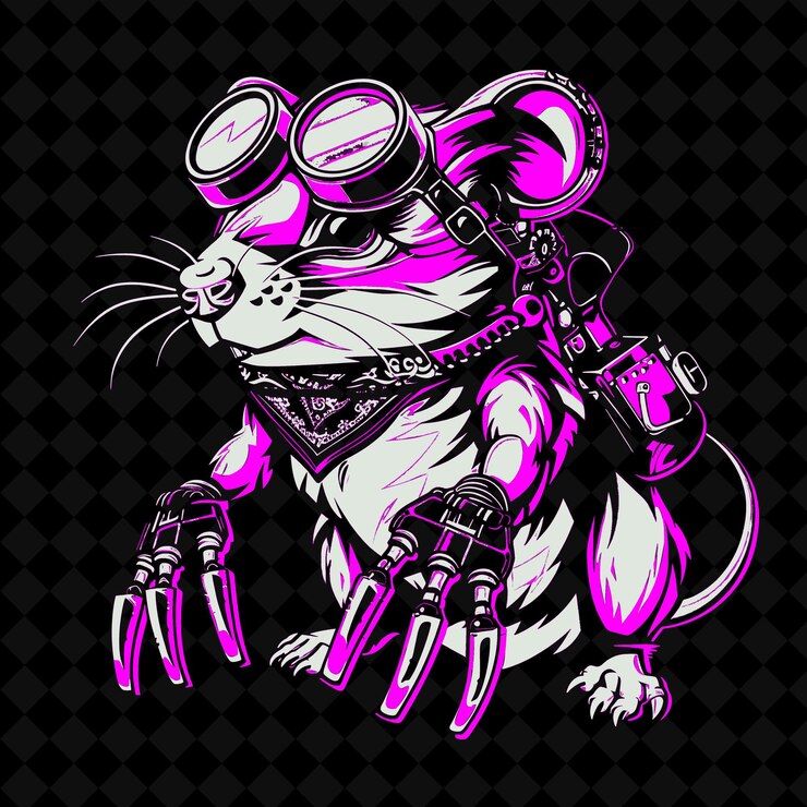 PSD vole robótico png con garras de metal y un poderoso taladro que lleva un vector de contorno de la mascota animal