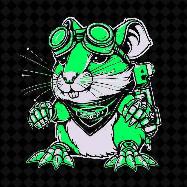 PSD vole robótico png con garras de metal y un poderoso taladro que lleva un vector de contorno de la mascota animal