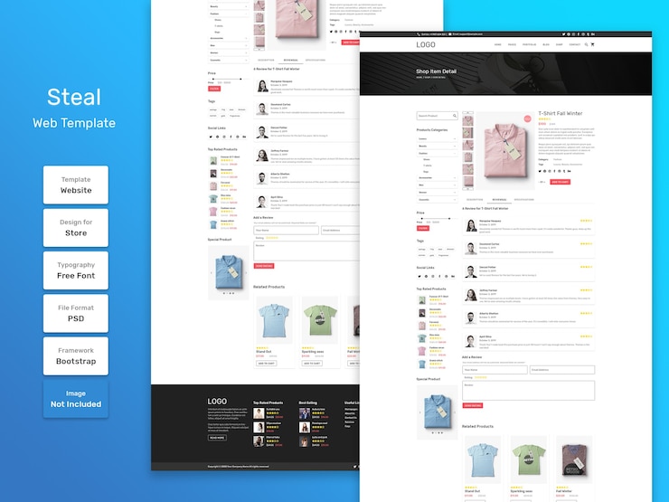 PSD voler le modèle web de page de produit de détail de magasin de mode