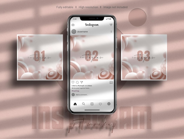 PSD vollständig bearbeitbares instgram-post-mockup auf der instagram-benutzeroberfläche mit telefon