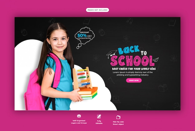 Voltar para a escola com desconto oferecer modelo de banner da web