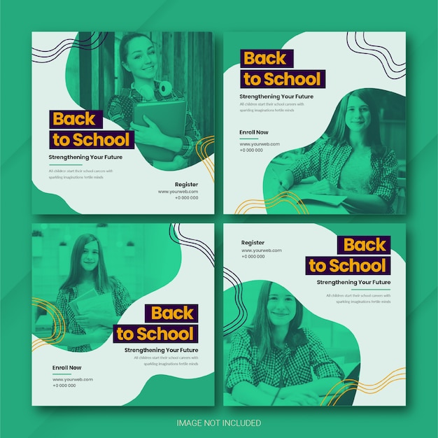 PSD voltar para a escola instagram post bundle template