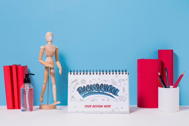 PSD voltar para material escolar com maquete