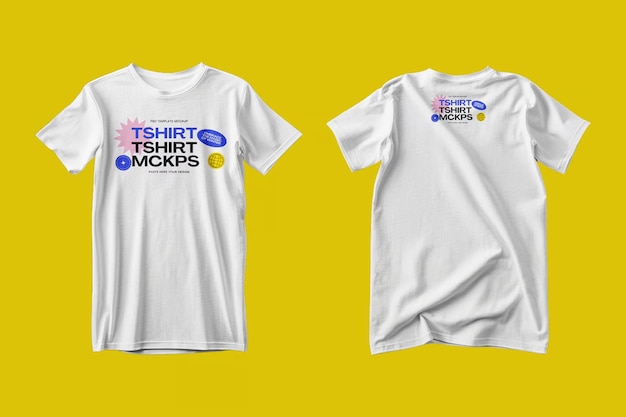 Vorder- und Rückseite T-Shirt-Mockup auf gelbem Hintergrund