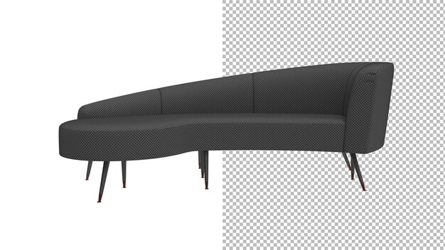 Vorderansicht des schwarzen Sofas ohne Schatten 3D-Rendering