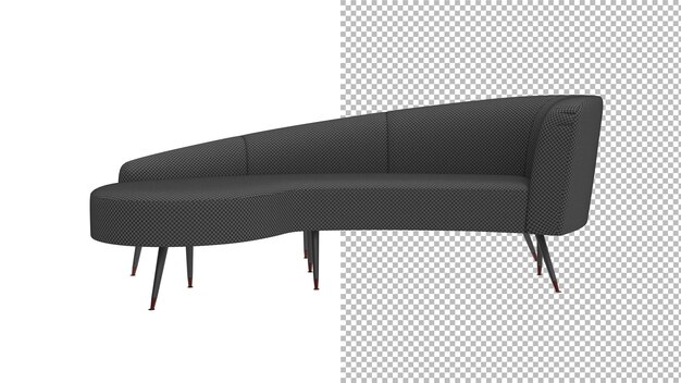 PSD vorderansicht des schwarzen sofas ohne schatten 3d-rendering