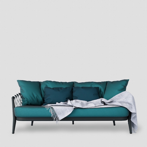 Vorderansicht des sofas im 3d-rendering