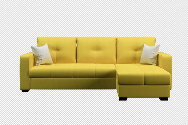 Vorderansicht des Sofas in 3D-Rendering isoliert