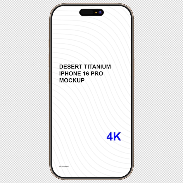 Vorderansicht eines Smartphone-Mockups in Wüstentitan, ähnlich dem iPhone 16 Pro, ohne Hintergrund