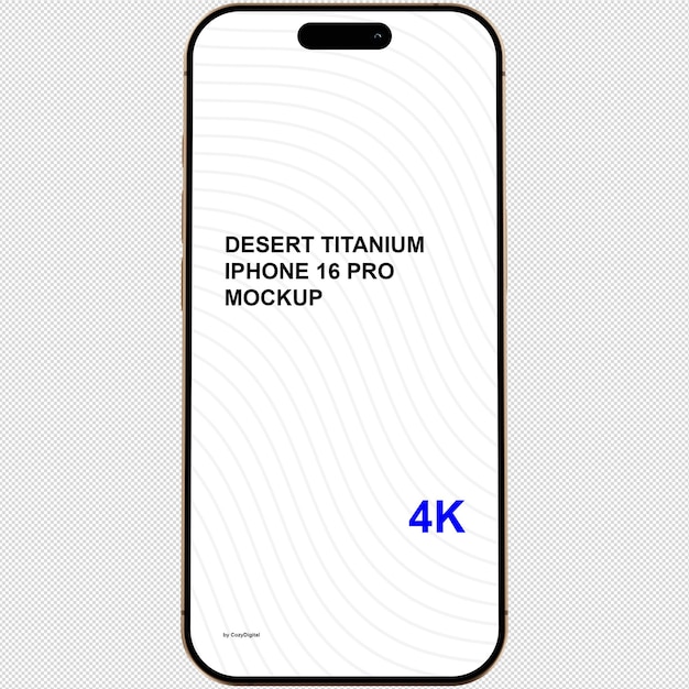 Vorderansicht eines Smartphone-Mockups in Wüstentitan, ähnlich dem iPhone 16 Pro, ohne Hintergrund