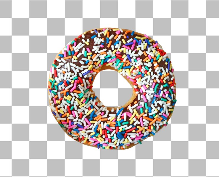 PSD vorderansicht von schokoladenglasierten donuts mit bunten streuseln auf transparentem hintergrund