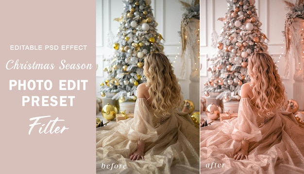 Voreingestellter psd-fotobearbeitungsfilter für die weihnachtszeit für warm cozy instagram photography-filter