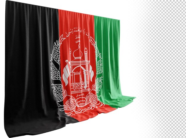 Vorhang mit afghanischer Flagge in 3D-Darstellung, der afghanischen Stolz enthüllt