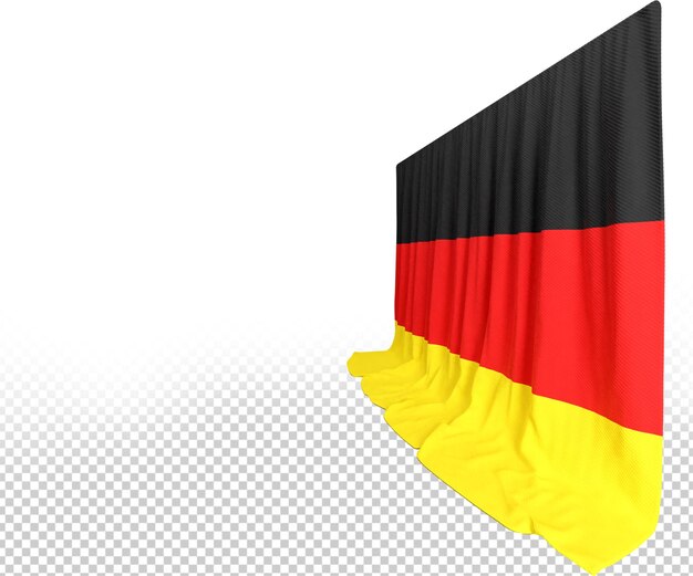 PSD vorhang mit deutscher flagge in 3d-darstellung: deutschlands widerstandsfähiger geist