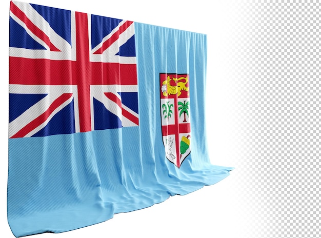 Vorhang mit Fidschi-Flagge in 3D-Darstellung der natürlichen Schönheit Fidschis