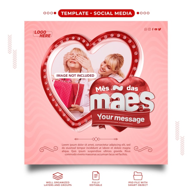 Vorlage Beitrag Instagram Happy Mothers Day für Komposition in Brasilien