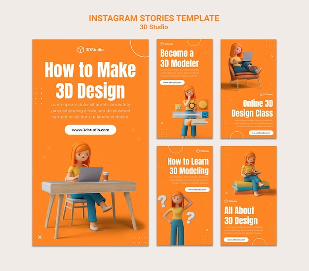 Vorlage für 3d-studio-instagram-geschichten