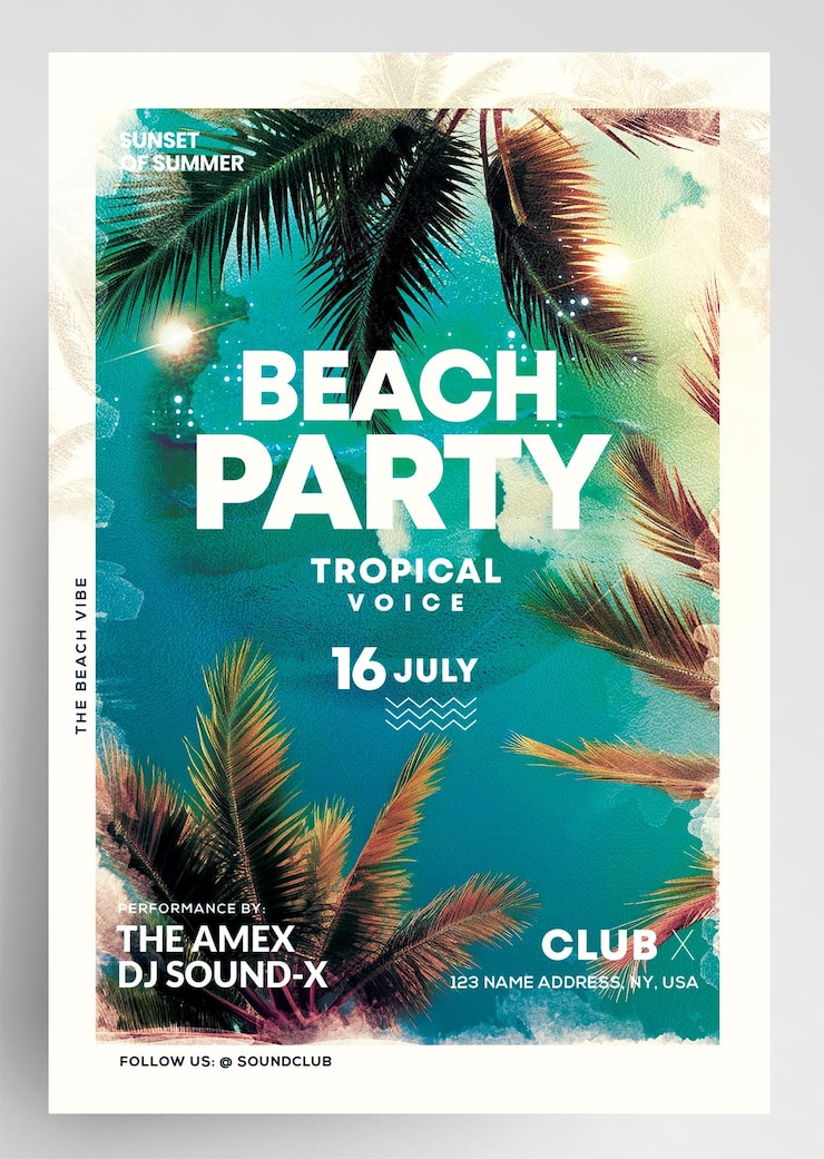 PSD vorlage für beach party-flyer im sommer