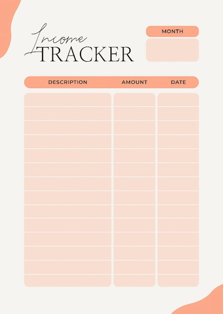 PSD vorlage für den einkommens-tracker zum ausdrucken