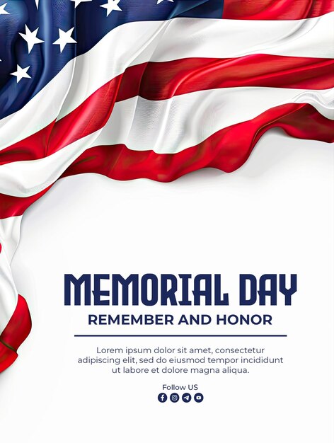 PSD vorlage für den memorial day poster mit amerikanischer flagge im hintergrund