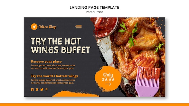 PSD vorlage für die landingpage von lebensmittelrestaurants