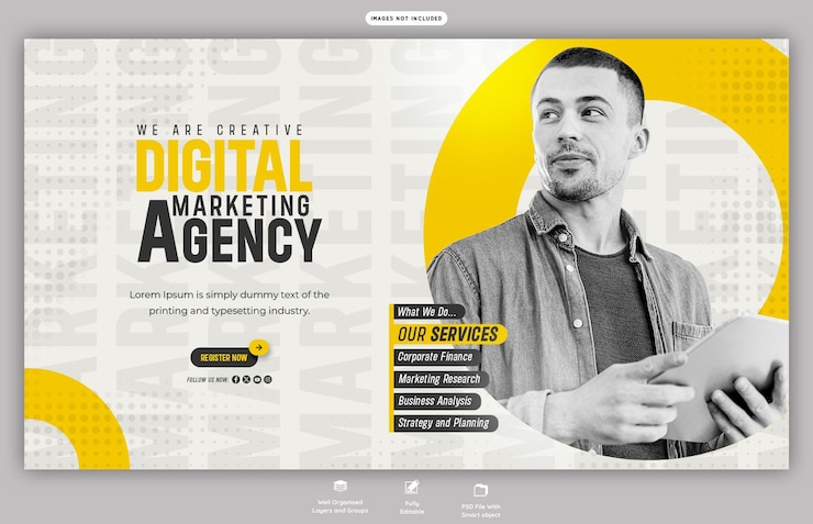 PSD vorlage für digitale marketingagentur und unternehmenswebbanner