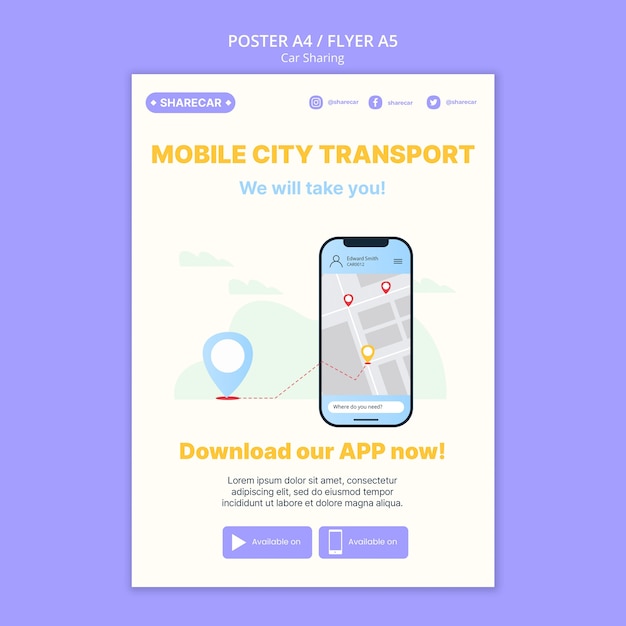 Vorlage für ein Platt-Design-Autosharing-Poster