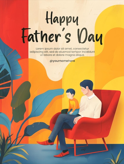 PSD vorlage für ein poster zum happy fathers day mit einem hintergrund von gemeinsamen momenten zwischen vater und sohn