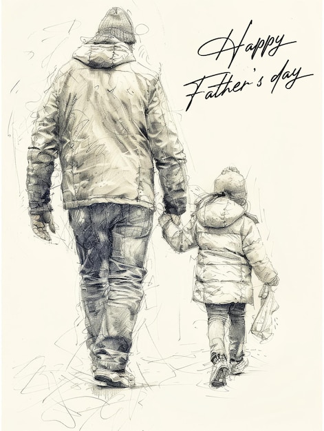 PSD vorlage für ein poster zum happy fathers day mit einer zeichnung im hintergrund über einen vater und eine tochter.