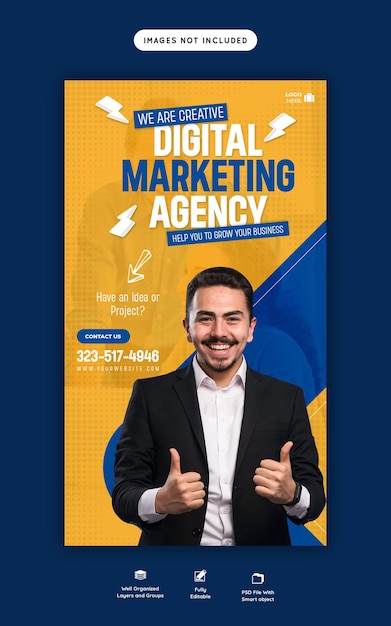 Vorlage für eine digitale Marketingagentur und eine Facebook- und Instagram-Story-Vorlage für Unternehmen