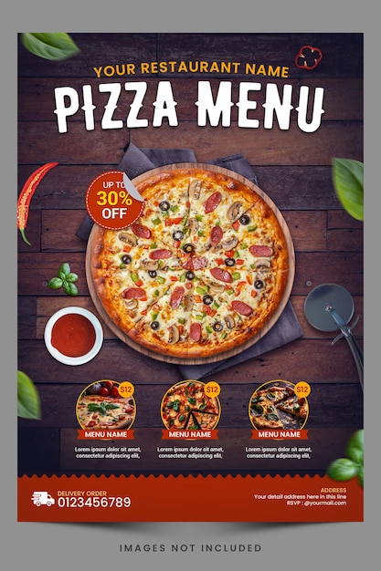 PSD vorlage für eine pizza-menü-food-promotion