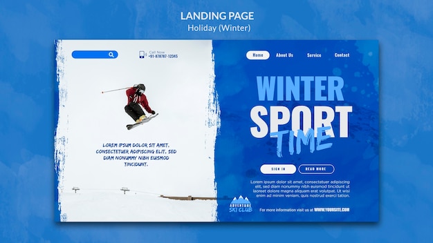 PSD vorlage für eine snowboard-landingpage