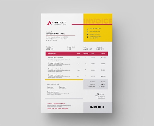 Vorlage für eine vollständige geschäftsrechnung in farbe