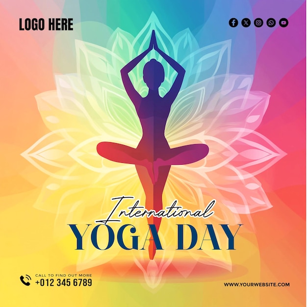 Vorlage für einen Banner-Poster für den Internationalen Tag der Yoga in den sozialen Medien