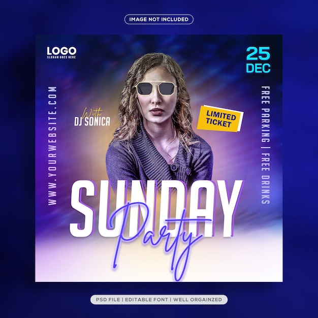 Vorlage für einen Social-Media-Instagram-Beitrag für eine Sonntagabendparty