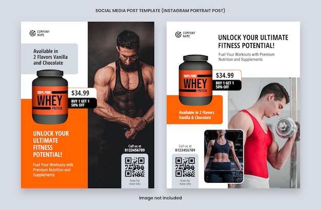 Vorlage für Fitness- und Bodybuilding-Ergänzungsprodukte, Social-Media-Instagram-Portrait-Beiträge