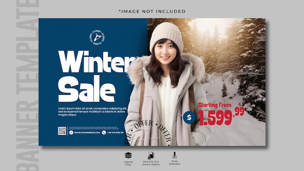 PSD vorlage für horizontale banner-designs für den winterverkauf