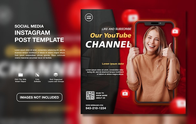 Vorlage für Instagram-Beiträge für kreative YouTube-Kanalwerbung