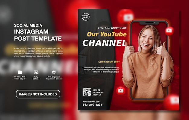PSD vorlage für instagram-beiträge für kreative youtube-kanalwerbung