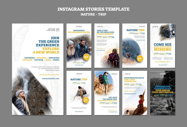 Vorlage für instagram-geschichten für naturreisen