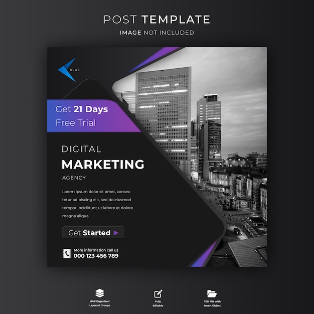 Vorlage für Instagram-Post und Social-Media-Banner einer Agentur für digitales Marketing