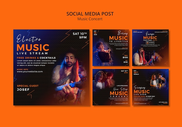 Vorlage für Instagram-Posts mit Farbverlauf für Musikkonzerte