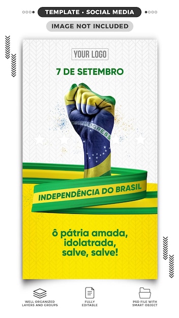 Vorlage für Social-Media-Instagram-Geschichten Unabhängigkeit von Brasilien bis zum 7. September