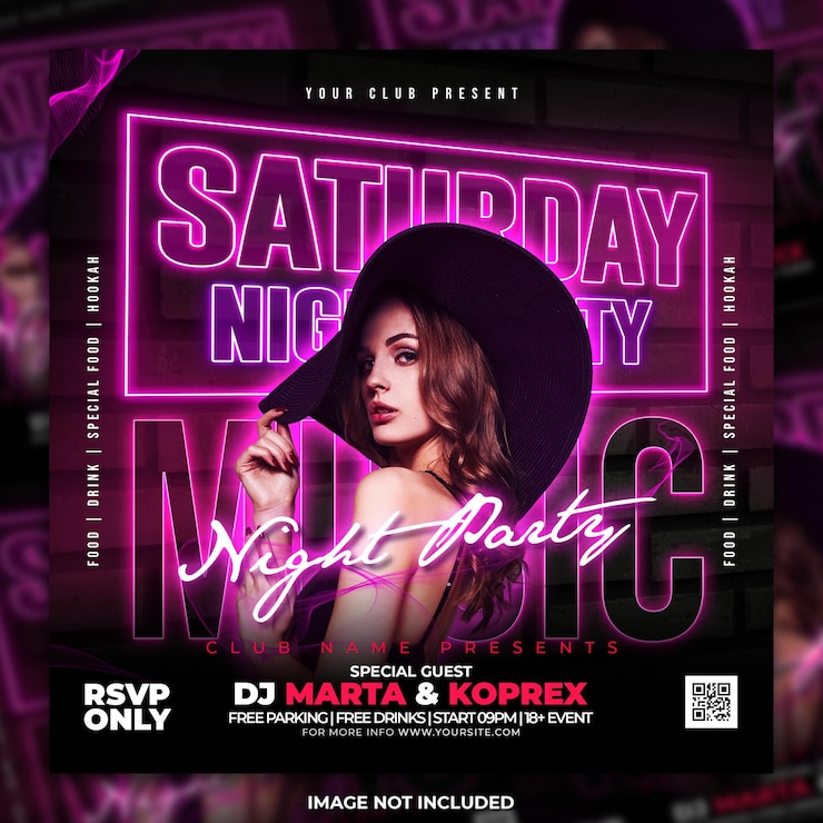 PSD vorlage für social-media-posts für nachtclub-party-flyer