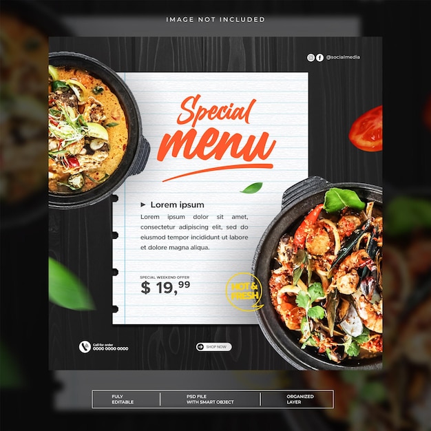 PSD vorlage für werbeflyer für lebensmittelmenüs